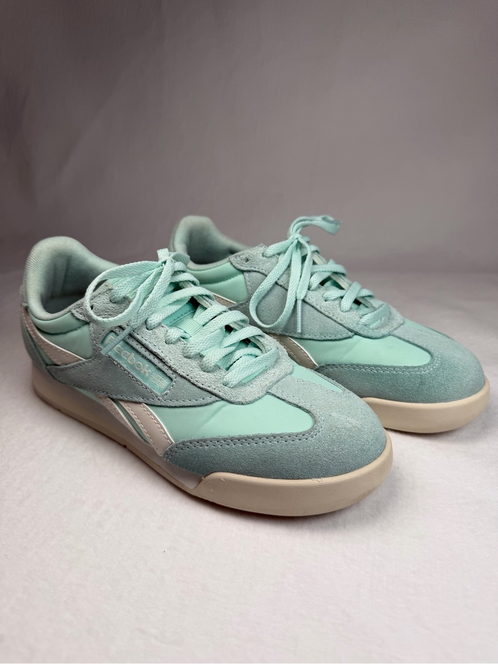Reebok Campio XT Retro Suede Sneakers Mint Green Glitch Aqua Size 6